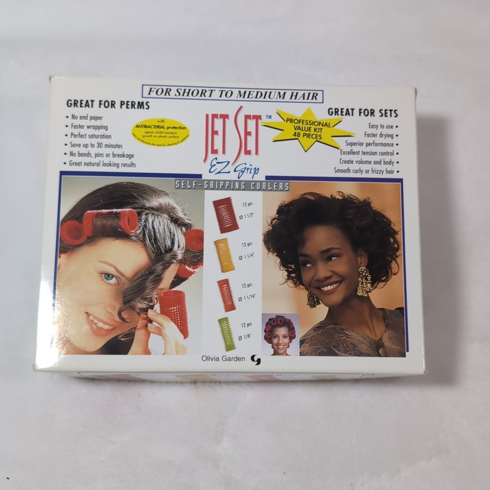 Jet Set EZ Grip Olivia Garden‎ Hair Curlers 48pc Self Gripping Short Medium VTG